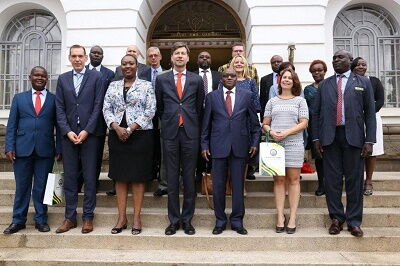 Chief Officer Disaster management third from left Standing next is the Belgium Ambassador, the Ag County Secretary and other senior members Of Nairobi County