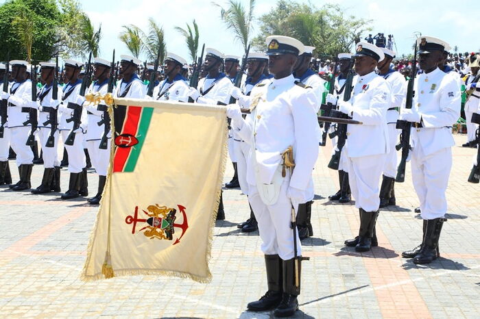 Kenya Navy Officers with their official military colours on October 20, 2019. The colors were issued to them on the very same venue in December, 1964.