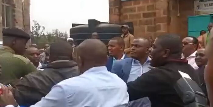 The commotion that ensued outside the church after Kiharu MP Ndindi Nyoro clashed with Maina Kamanda on 8/9/2019.