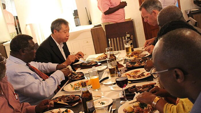 COTU boss Francis Atwoli entertains guests at his palatial home in Kajiado, August 2016.