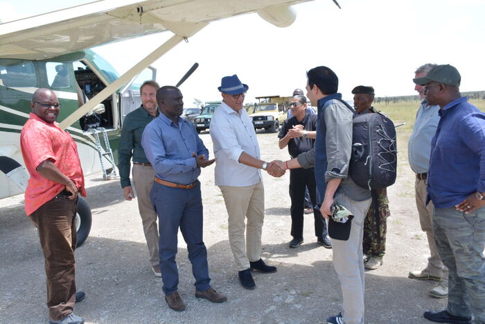 Tourism CS Najib Balala accompanied by his PS Prof. Fred Segor at Segera Wildlife Conservancy. This was during he launch of the 12 Anti-poaching female rangers.