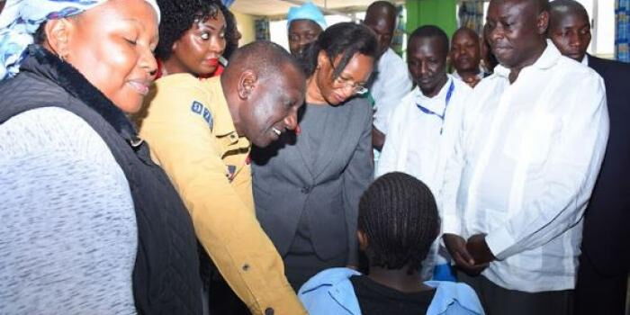 DP Ruto when he visited a survivor of the Precious Talent School tragedy. He was praised for delivering on his promise to the family victims