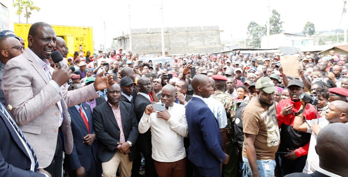 Deputy President William Ruto addresses a crowd in Embakasi West constituency on Thursday, January 23