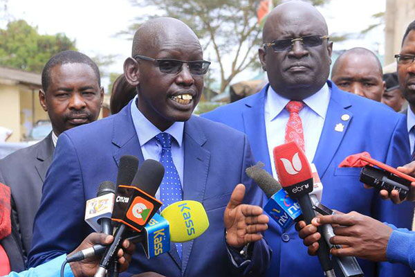 A past photo of Basic Education Principal Secretary Belio Kipsang and Education CS George Magoha