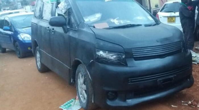 The vehicle nabbed by DCI at a Kikuyu garage as it was being repainted. Detectives claim the vehicle was used in the heist.