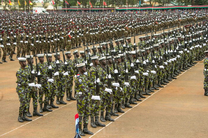 KDF recruits at their pass out ceremony at Moi Barracks in Eldoret. President Kenyatta noted that the high number of female recruits