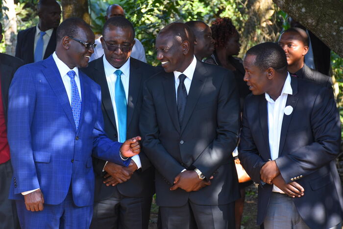 DP Ruto with Meru Governor Kiraitu Murungi at the county senator Mitika Linturi's father's burial on Tuesday, September 17, 2019. Ruto promised Jubilee leaders that he will revive the party