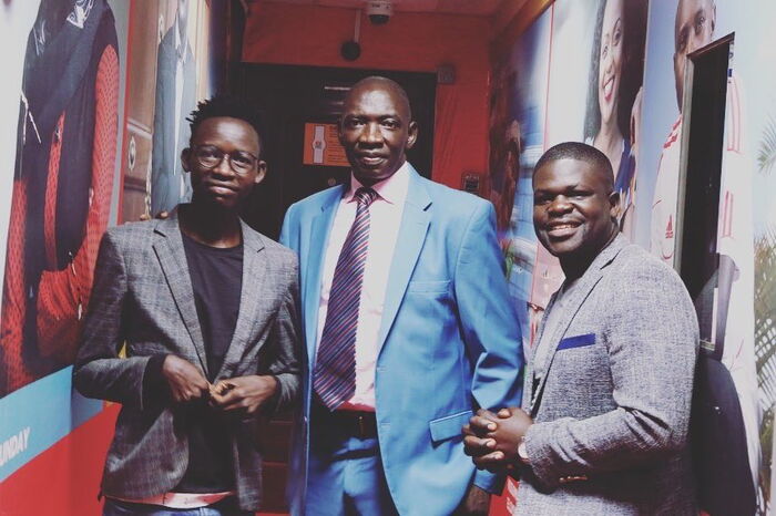 Government Spokesperson Cyrus Oguna with Radio Maisha morning show hosts Billy and MCA tricky