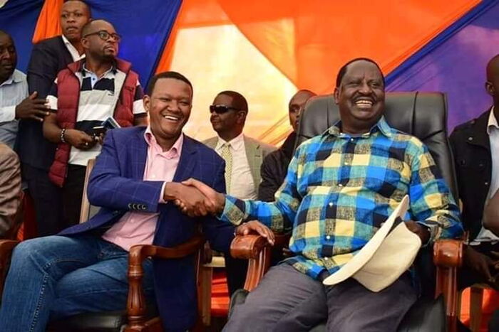 Machakos Governor Alfred Mutua and ODM Leader Raila Odinga at Kibra on November 2.
