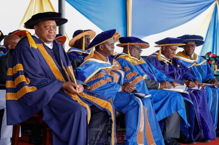 President Uhuru Kenyatta attends the fourth graduation ceremony at the Kibabii University on November 23