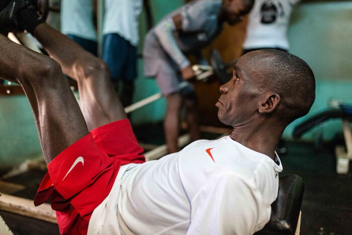 A photo of marathoner Eliud Kipchoge in training