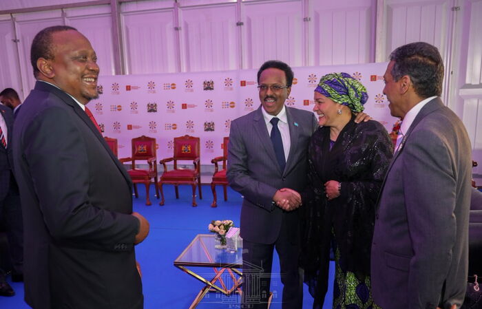 President Uhuru Kenyatta (left) receives Ethiopian counterpart Abiy Ahmed on Tuesday, November 12, 2019, ahead of the ICPD conference in Nairobi.