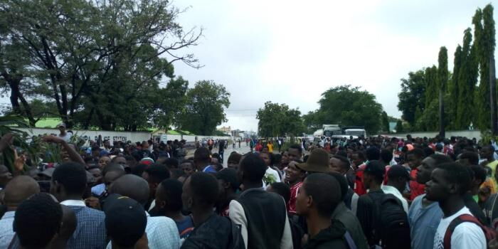 Technical University of Mombasa students demonstrate decrying increased insecurity cases on Wednesday, November 12.