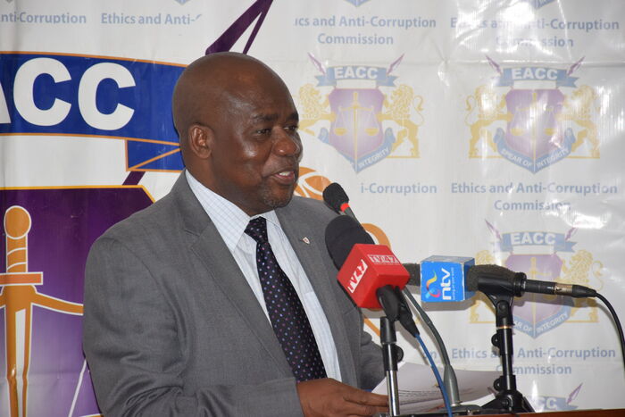 Mr. Vincent Okongo EACC Director, Preventive Services during the release of corruption survey 2018