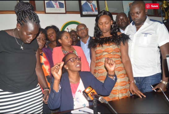 Nairobi County Assembly Speaker Beatrice Elach addressing the press after she made a dramatic return