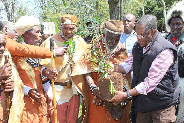 Environment Cabinet Secretary Keriako Tobiko plants a tree at a Kikuyu community shrine in Mt. Kenya forest on August 10, 2019