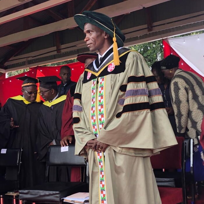 Marathoner Eliud Kipchoge receives an honorary degree at Laikipia University on December 6