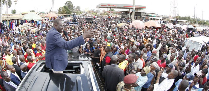 Ruto addresses a crowd at Kitale Market and Bus Terminus on Friday, December 13, 2019