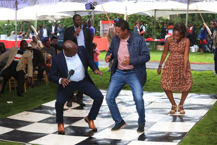 Machakos Governor Alfred Mutua dancing at Fred Machoka's 40th wedding anniversary December 7, 2019.