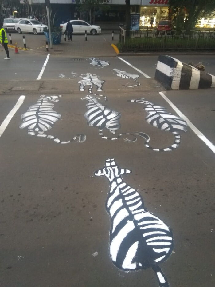 Zebras painted on a public crossing in Nairobi CBD