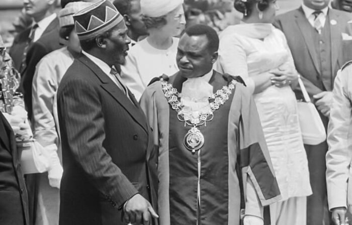 A past photo of former President Jomo Kenyatta and Nairobi mayor Charles Rubia