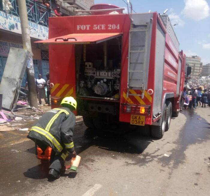 Emergency personnel at the scene of the gas explosion in Kamukunji Nairobi, November 4, 2019