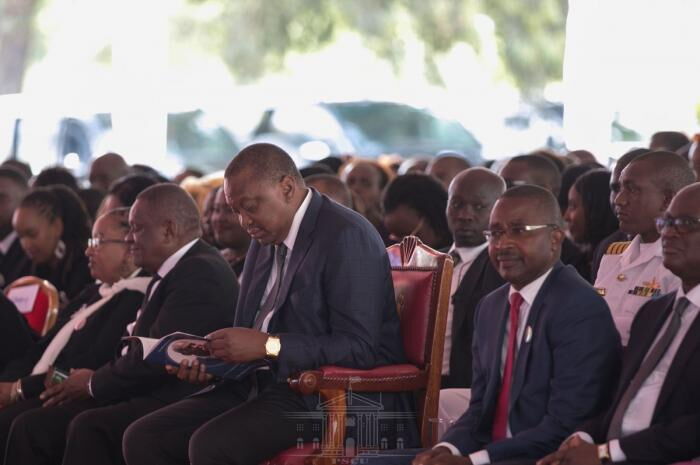 President Uhuru Kenyatta attends the burial service of Charles Rubia in Kandara, Murang'a County on Monday, December 30, 2019. He spoke on the return of exiled lawyer Miguna Miguna