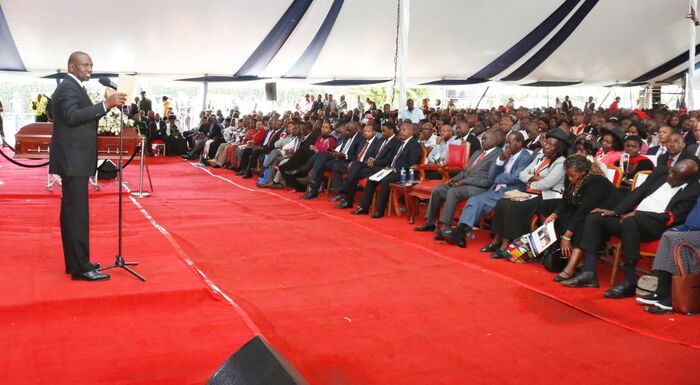 DP Ruto addresses mourners during the burial of Mathira MP Rigathi Gachagua's mother