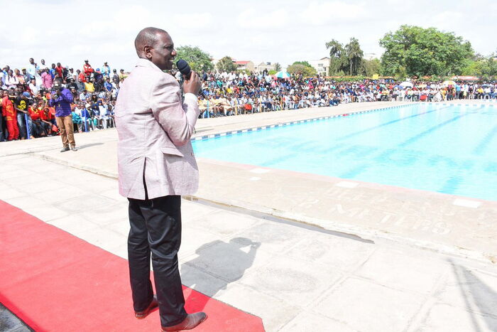 Deputy President William Ruto during the opening of a public swimming pool at Umoja 1 Primary School, Nairobi on Thursday, January 23