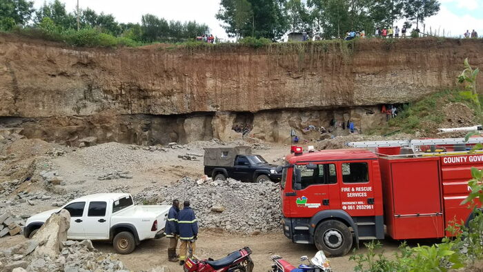 A Fire and Rescue truck at the scene of the tragedy where a quarry caved in at Gikindu in Nyeri County on Thursday, January 16.