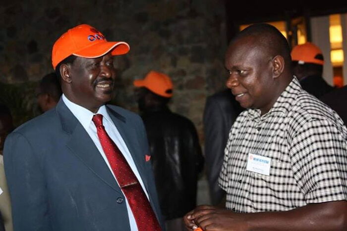 Raila Odinga with Philip Etale. Reports have it that Raila has gone on a firing spree within his ODM in an overhaul that will see the party rebrand