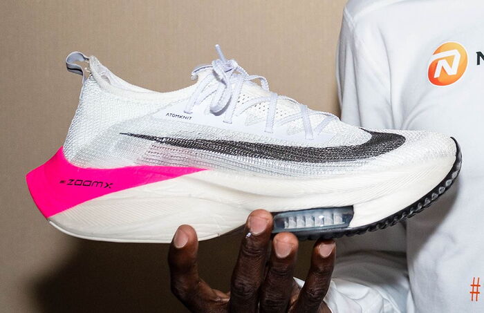 The Nike ZoomX Vaporfly 'NEXT%' that Eliud Kipchoge used the shoes to win the INEOS 1:59 challenge in Vienna on October 12, 2019.