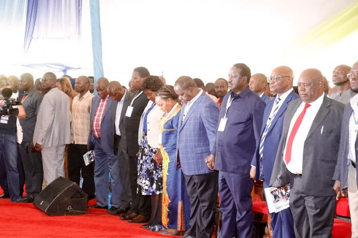 ODM Leader Raila Odinga and other government leaders at the Kisii Sports Club on Friday, January 10, 2020.