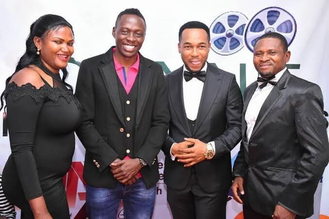 From Left: Connie Kabarry, Comedian Oga Obinna, Dola Kabarry during the premier of her film Almost Perfect on February 2, 2018.