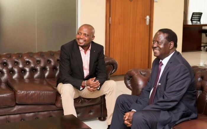 Gatundu South Member of Parliament Moses Kuria and ODM Leader Raila Odinga on March 26, 2019.