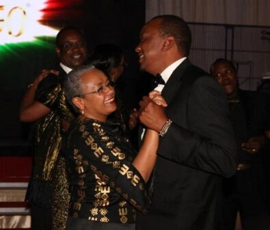 President Uhuru Kenyatta dancing with First Lady Margaret Kenyatta at a past function