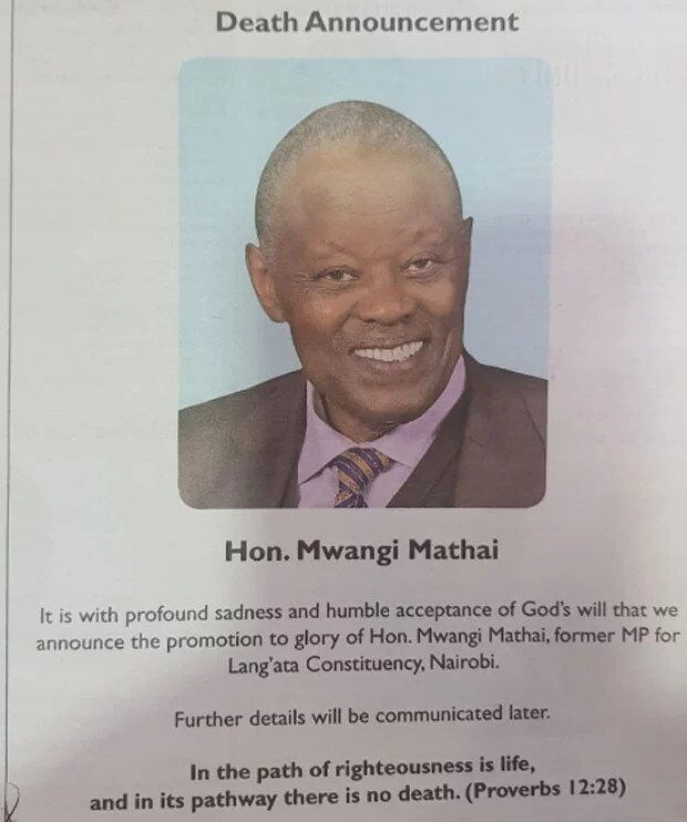 the obituary posted on The Daily Nation. 
