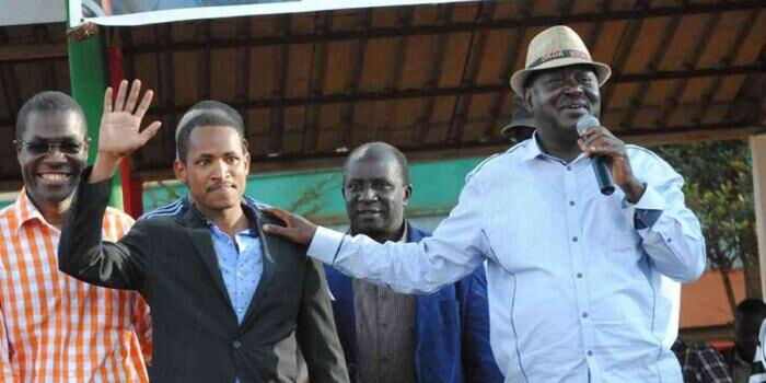 A past photo of Embakasi MP Babu Owino and ODM Party leader Raila Odinga