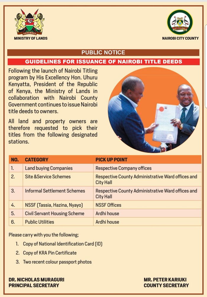 Lands Ministry Gives Guidelines on Issuance of Nairobi Title Deeds