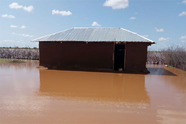 A house is marooned by flood water in Isiolo on October 23, 2019 after marooned after River Ewaso Nyiro burst its banks. 