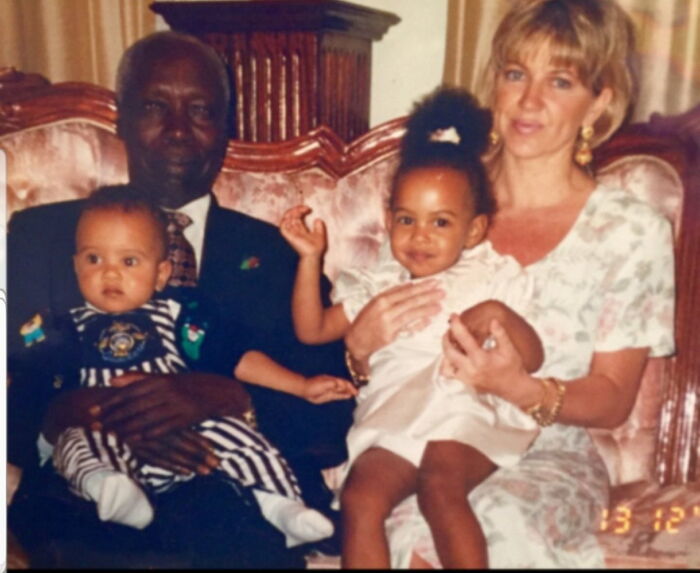 Former President Daniel arap Moi (l) with his grandchildren Kibet (in his arms ) & Talissa pictured in the arms of her mother Rossana Pluda.