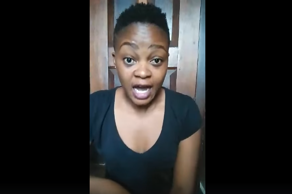 A screengrab capturing Lucy Ayiela in her video