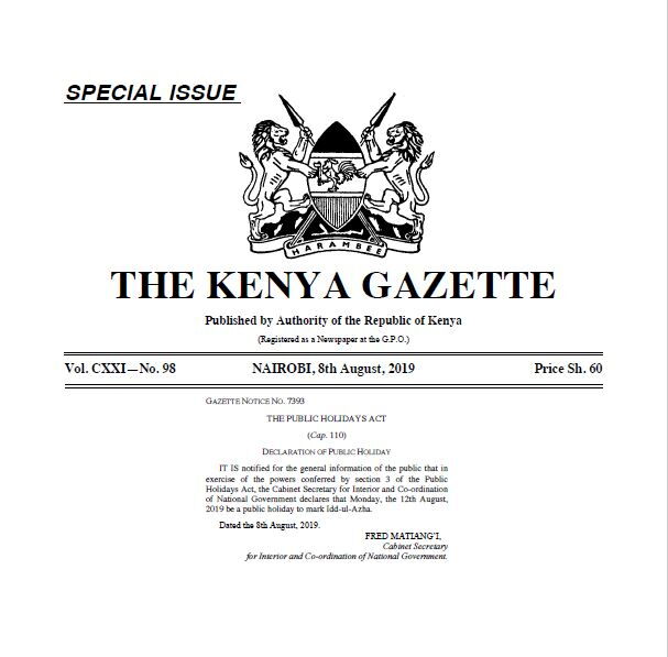 Matiang'i Declares Monday Public Holiday to Mark EidulAdha Kenyans