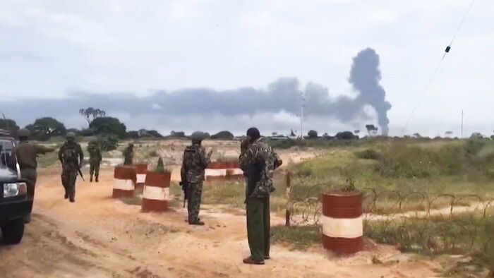Military personel keep guard after an Al Shabab in Lamu county on January 5
