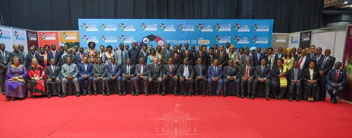 Leaders from the ACP countries posing for a photo at the close of business at the ACP summit at KICC on Monday, December 9.