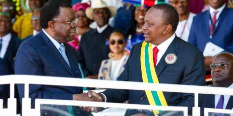 President Uhuru Kenyatta being honoured on Thursday, March 21 with the highest award in Namibia by the host country’s president, Hage Geingob. National awards are given to individuals whose distinguished actions brought pride to the nation. 