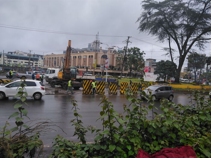 Workers close off the controversial Westlands Roundabout along Waiyaki Way on Wednesday, November 13, 2019.