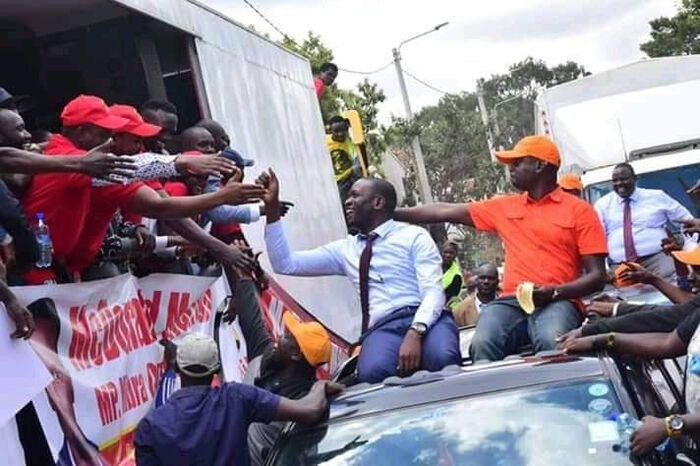 McDonald Mariga and Imran Okoth peacefully greeting each other during their campaigns in Kibra on Monday, September 10, 2019. ODM was exposed on how they tried to control an NTV show