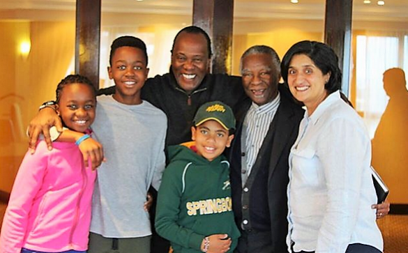 Jeff Koinange poses for a photo with his wife Shaila, son Jamal (in green) and former South African President, Thabo Mbeki