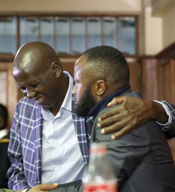 Jacque Maribe's father comforts Jowie Irungu in court on NOVEMBER 22, 2019
